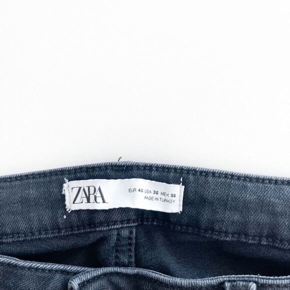 Zara Womens Button-Fly Mid Rise Classic Fit Dark Wash Black Denim Jeans Size 36 - Picture 5 of 10